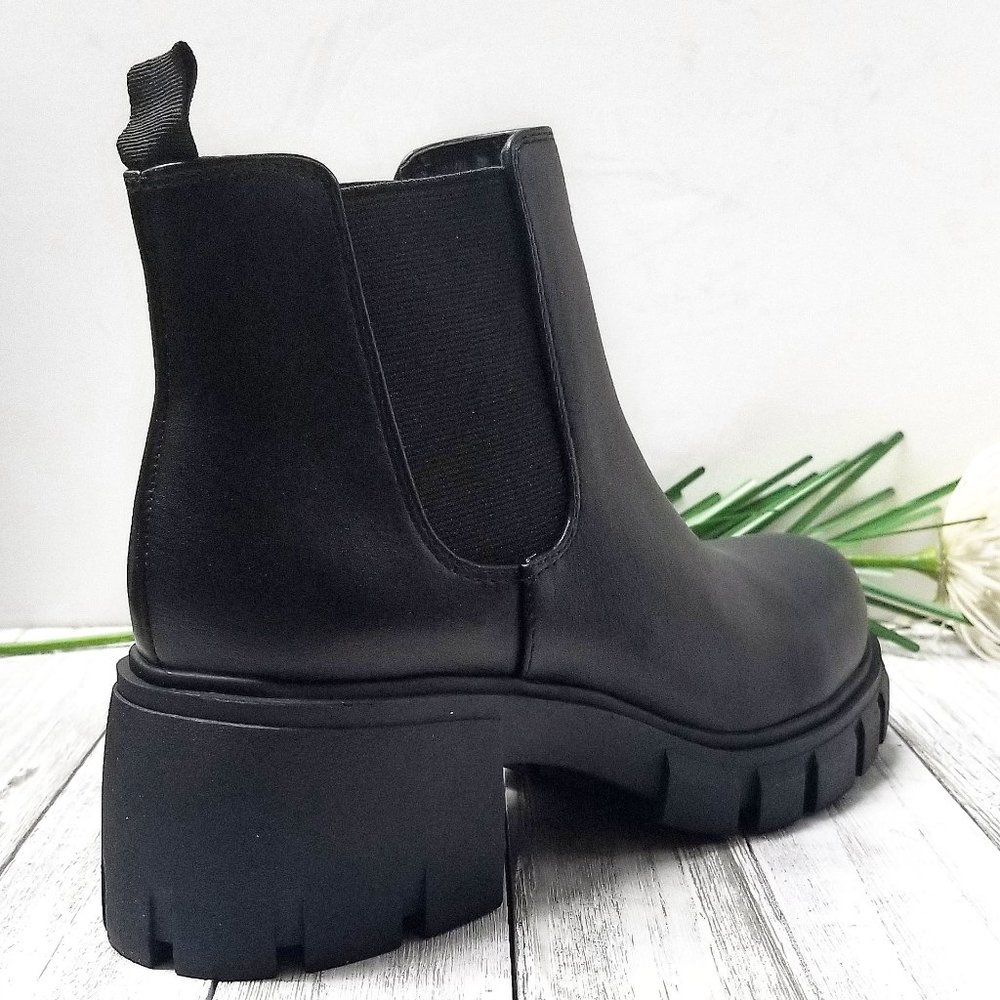 New Black Chelsea Lug Platform Ankle Boots Booties - Picture 4 of 4